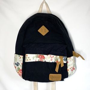 Black Canvas Backpack with Floral